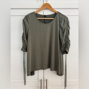 Design Lab Lord & Taylor Olive Green Ruched Sleeve Top